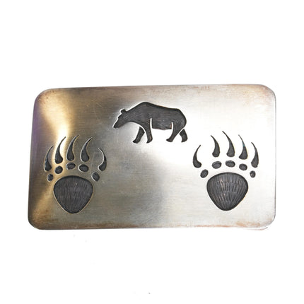 Robert Lomadapki Hopi Overlay belt buckle Bear paw design sterling silver - Estate Fresh Austin