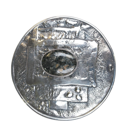 Modernist sterling silver round belt buckle w/center pyritized cabochon - Estate Fresh Austin