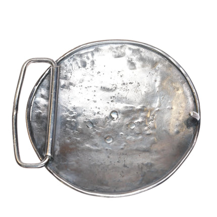 Modernist sterling silver round belt buckle w/center pyritized cabochon - Estate Fresh Austin