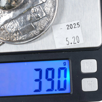 Modernist sterling silver round belt buckle w/center pyritized cabochon - Estate Fresh Austin