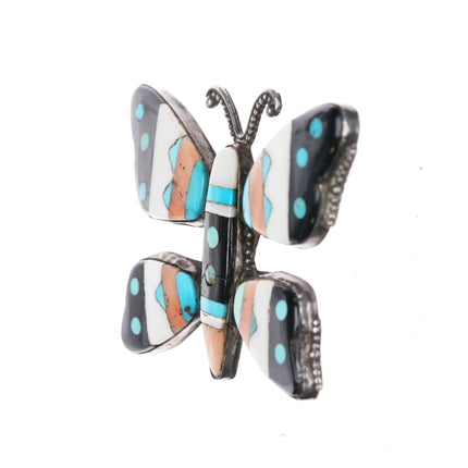 Huge 1940's Leo Poblano Zuni multi-stone inlay butterfly pin sterling silver - Estate Fresh Austin