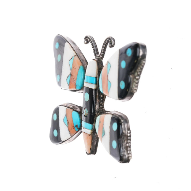 Huge 1940's Leo Poblano Zuni multi-stone inlay butterfly pin sterling silver - Estate Fresh Austin
