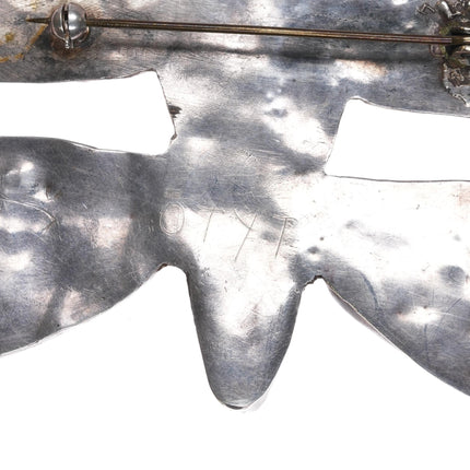 Huge 1940's Leo Poblano Zuni multi-stone inlay butterfly pin sterling silver - Estate Fresh Austin