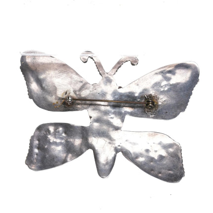 Huge 1940's Leo Poblano Zuni multi-stone inlay butterfly pin sterling silver - Estate Fresh Austin