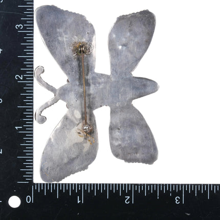 Huge 1940's Leo Poblano Zuni multi-stone inlay butterfly pin sterling silver - Estate Fresh Austin