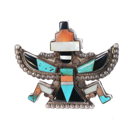 1940's Zuni multi-stone inlay knifewing pin sterling silver turquoise - Estate Fresh Austin