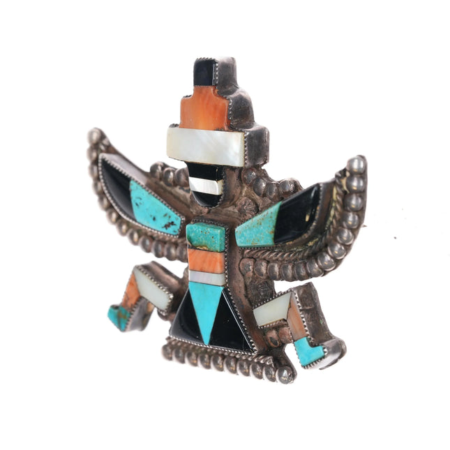 1940's Zuni multi-stone inlay knifewing pin sterling silver turquoise - Estate Fresh Austin