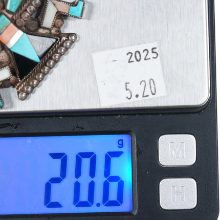 1940's Zuni multi-stone inlay knifewing pin sterling silver turquoise - Estate Fresh Austin