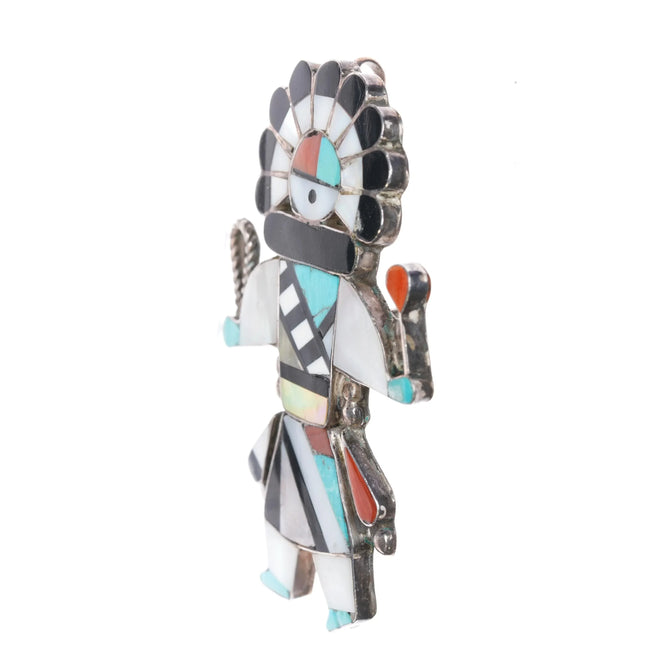 Frank Lahaleon Zuni sterling silver Kachina pendant/pin channel inlay - Estate Fresh Austin