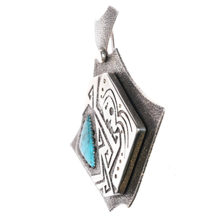 Richard Tsosie Navajo Overlay pendant with turquoise sterling silver - Estate Fresh Austin