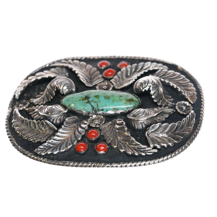 Vintage sterling silver and turquoise navajo feather belt buckle - Estate Fresh Austin