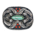 Vintage sterling silver and turquoise navajo feather belt buckle - Estate Fresh Austin
