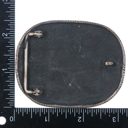 Vintage sterling silver and turquoise navajo feather belt buckle - Estate Fresh Austin