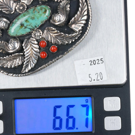 Vintage sterling silver and turquoise navajo feather belt buckle - Estate Fresh Austin