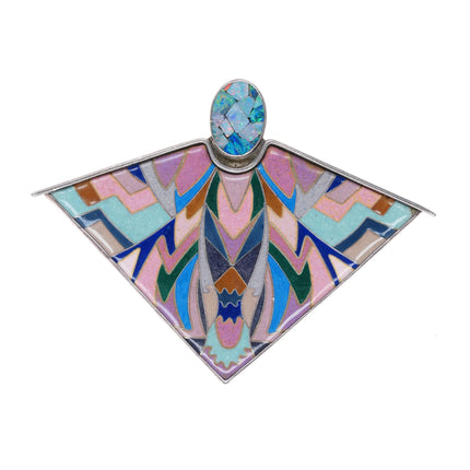 Fabulous Art Deco Enamel/Opal inlay sterling silver pendant/pin - Estate Fresh Austin