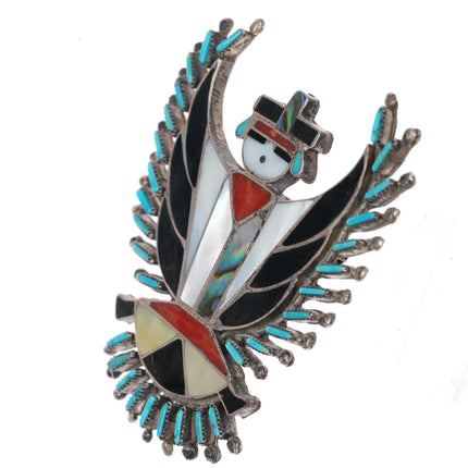 Vintage Zuni inlaid sterling needlepoint turquoise Delfine Tsadiasie - Estate Fresh Austin