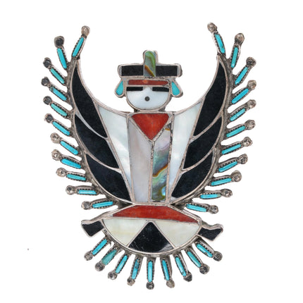 Vintage Zuni inlaid sterling needlepoint turquoise Delfine Tsadiasie - Estate Fresh Austin