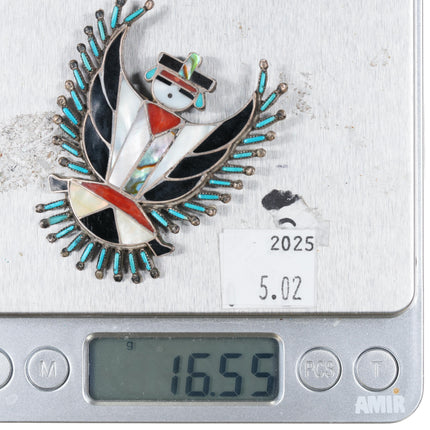 Vintage Zuni inlaid sterling needlepoint turquoise Delfine Tsadiasie - Estate Fresh Austin