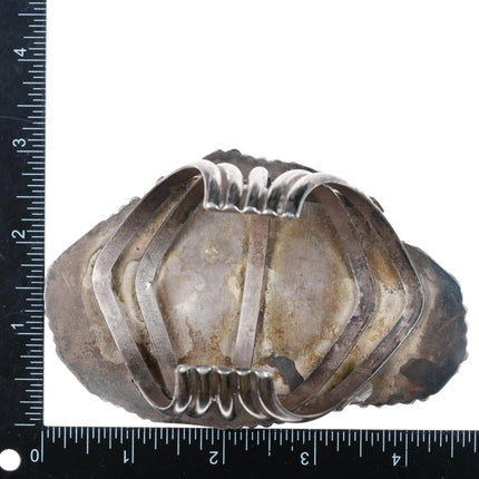 6.8" Huge 60's-70's Navajo sterling silver carved Turquoise leaf cuff bracelet - Estate Fresh Austin