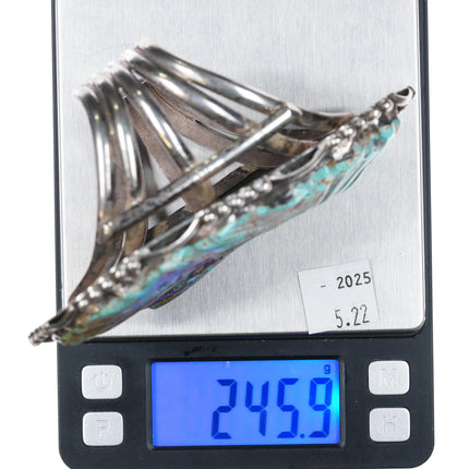 6.8" Huge 60's-70's Navajo sterling silver carved Turquoise leaf cuff bracelet - Estate Fresh Austin