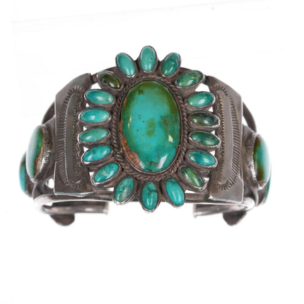 6.3" 30's-40's Navajo Royston Turquoise sterling silver cluster cuff bracelet - Estate Fresh Austin