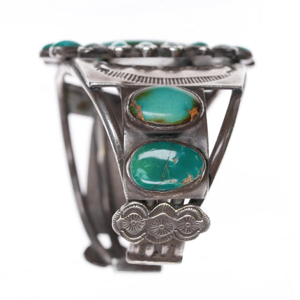 6.3" 30's-40's Navajo Royston Turquoise sterling silver cluster cuff bracelet - Estate Fresh Austin
