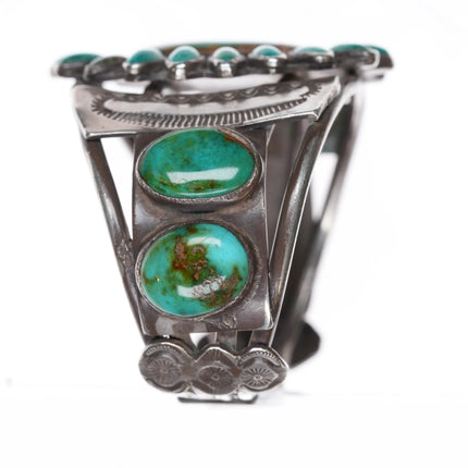 6.3" 30's-40's Navajo Royston Turquoise sterling silver cluster cuff bracelet - Estate Fresh Austin