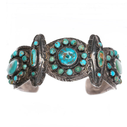7" 20's-30's Butterfly stamped Navajo turquoise cuff bracelet sterling silver - Estate Fresh Austin