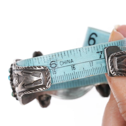 7" 20's-30's Butterfly stamped Navajo turquoise cuff bracelet sterling silver - Estate Fresh Austin