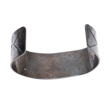 6" Vintage Native American sterling silver hand stamped turquoise cuff bracelet - Estate Fresh Austin