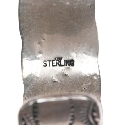 6.6" Vintage Navajo sterling silver Kingman turquoise hand stamped cuff bracelet - Estate Fresh Austin