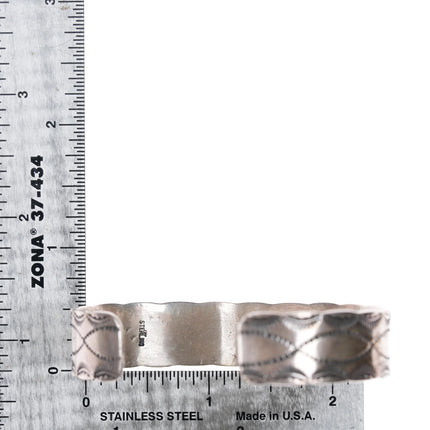 6.6" Vintage Navajo sterling silver Kingman turquoise hand stamped cuff bracelet - Estate Fresh Austin