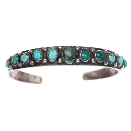 6" 1920's Navajo Ingot Silver multi-color turquoise row cuff bracelet sterling - Estate Fresh Austin