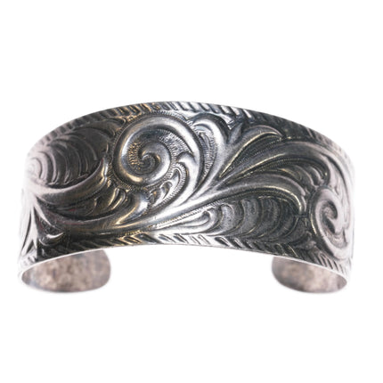 7" Southwestern style sterling silver scroll design cuff bracelet Thailand - Estate Fresh Austin