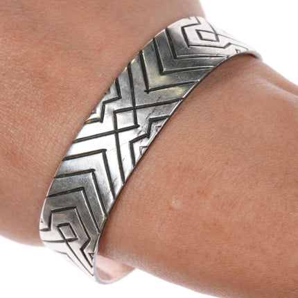 6.5" Vintage Navajo Hand Chiseled design sterling silver cuff bracelet - Estate Fresh Austin