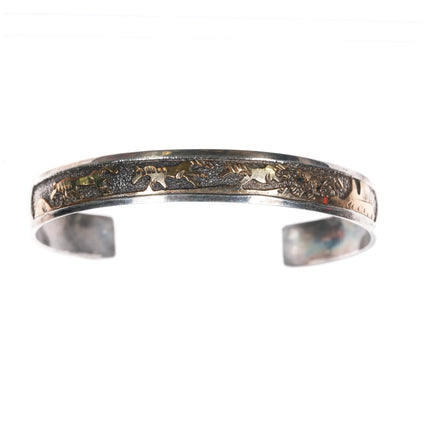 7" Tom and Sylvia Kee Navajo sterling silver gold filled storyteller cuff bracelet - Estate Fresh Austin