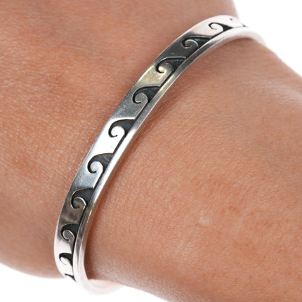6.5" Hopi overlay water pattern cuff bracelet Sterling silver - Estate Fresh Austin