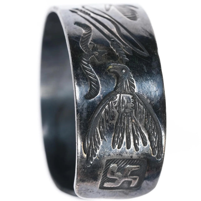 6.35" c1930 Navajo Whirling logs thunderbird arrow sterling silver cuff bracelet - Estate Fresh Austin