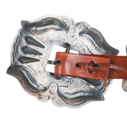 Harry Morgan Navajo Sterling silver Heavy stamped Repousse Butterfly concho belt - Estate Fresh Austin