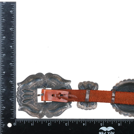 Harry Morgan Navajo Sterling silver Heavy stamped Repousse Butterfly concho belt - Estate Fresh Austin