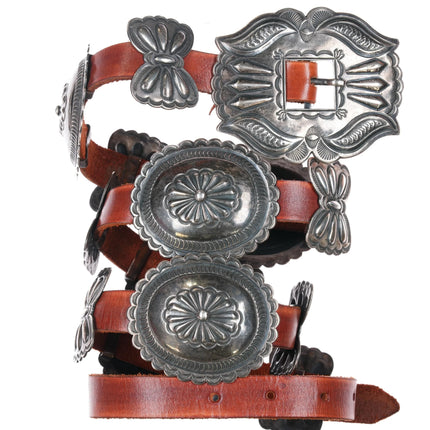 Harry Morgan Navajo Sterling silver Heavy stamped Repousse Butterfly concho belt - Estate Fresh Austin