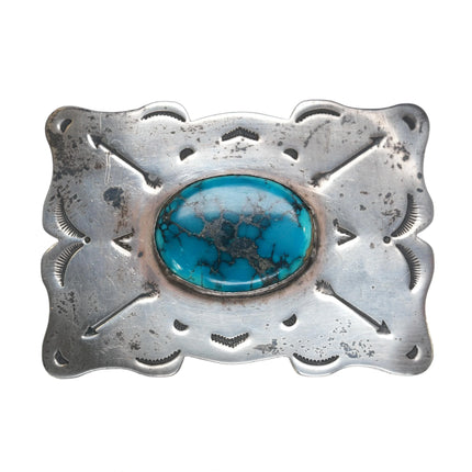50's-60's Southwestern Sterling silver belt buckle with gorgeous turquoise stone - Estate Fresh Austin