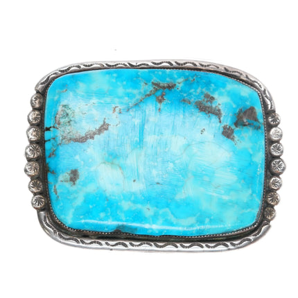 Large vintage DB Navajo Kingman turquoise sterling silver belt buckle - Estate Fresh Austin