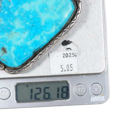 Large vintage DB Navajo Kingman turquoise sterling silver belt buckle - Estate Fresh Austin
