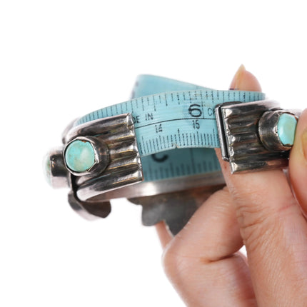 6.1" 40's-50's Navajo turquoise cluster cuff bracelet side stone sterling silver - Estate Fresh Austin