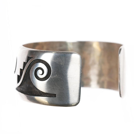 6.25" Robert Lomadapki Hopi overlay wave/water cuff bracelet sterling silver - Estate Fresh Austin