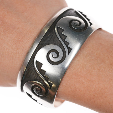 6.25" Robert Lomadapki Hopi overlay wave/water cuff bracelet sterling silver - Estate Fresh Austin