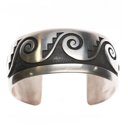 6.25" Robert Lomadapki Hopi overlay wave/water cuff bracelet sterling silver - Estate Fresh Austin