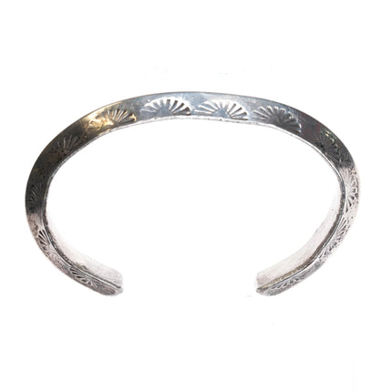 7" Vintage sun stamped Navajo carinated sterling silver heavy cuff bracelet - Estate Fresh Austin