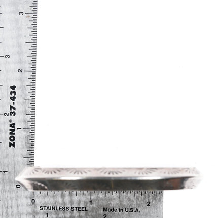 7" Vintage sun stamped Navajo carinated sterling silver heavy cuff bracelet - Estate Fresh Austin